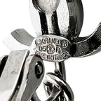 Chanel CC Logo Ribbon Motif Metal Faux Pearl Silver Earrings — view 6
