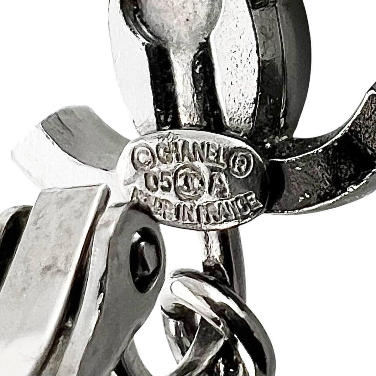 Chanel CC Logo Ribbon Motif Metal Faux Pearl Silver Earrings — view 6