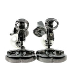Chanel CC Logo Ribbon Motif Metal Faux Pearl Silver Earrings — view 4