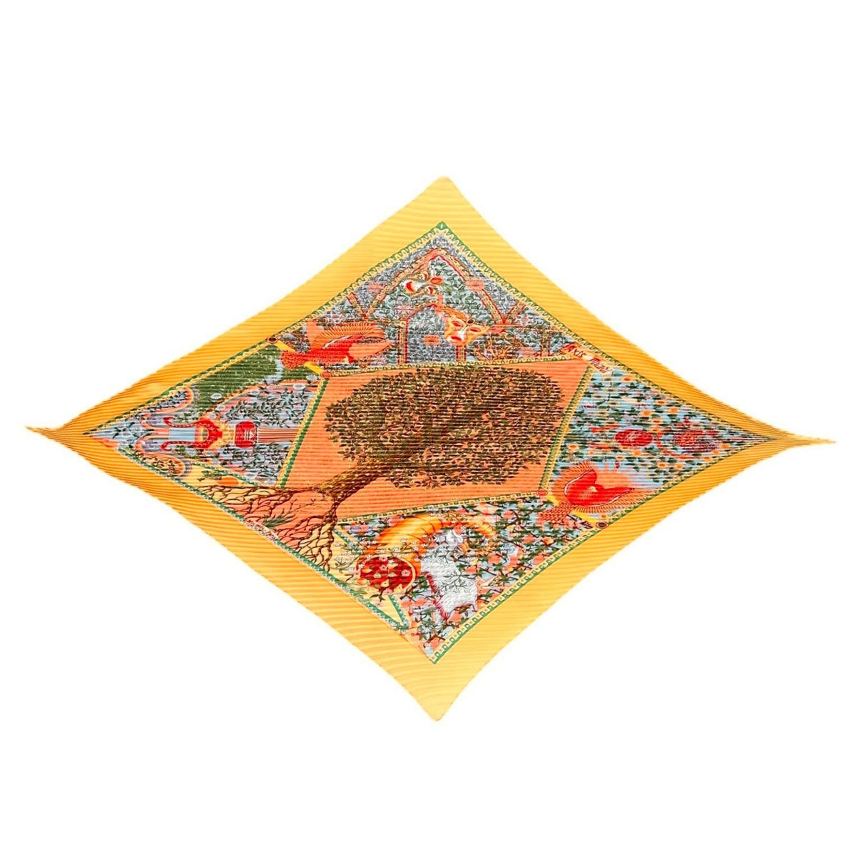 Hermes Pleated Scarf Axis Mundi Silk Orange