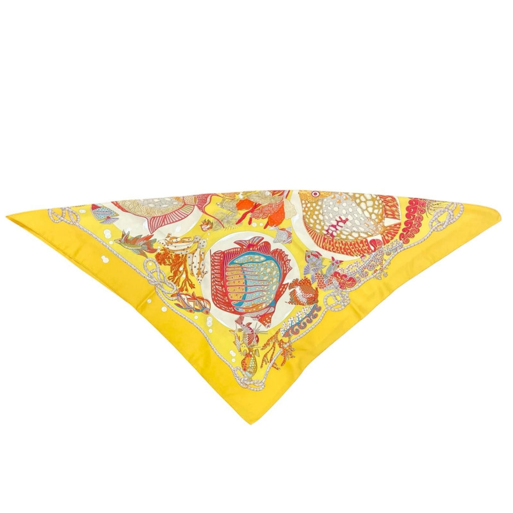 Hermes Carre 90 Grands Fonds Silk Yellow Red Scarf — view 3