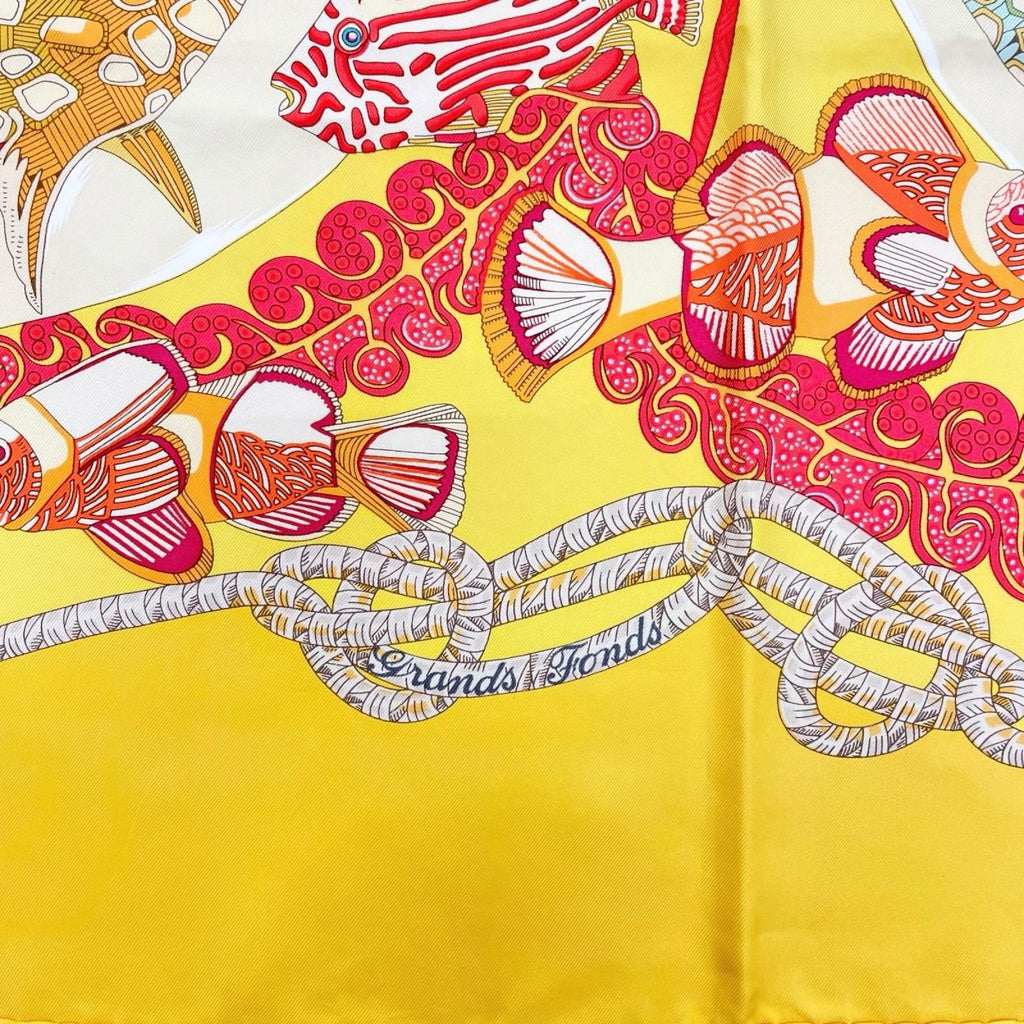 Hermes Carre 90 Grands Fonds Silk Yellow Red Scarf — view 6