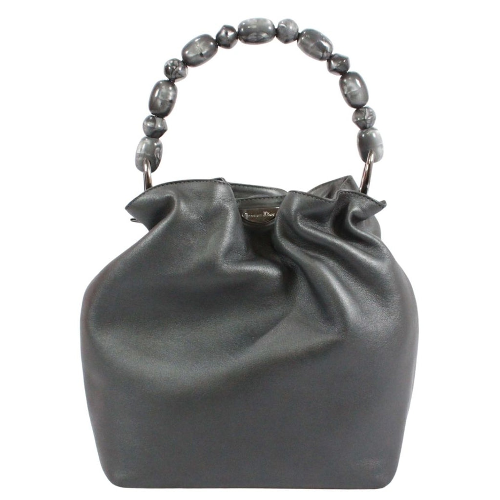 Dior Malice Pearl Leather Gray Handbag Silver