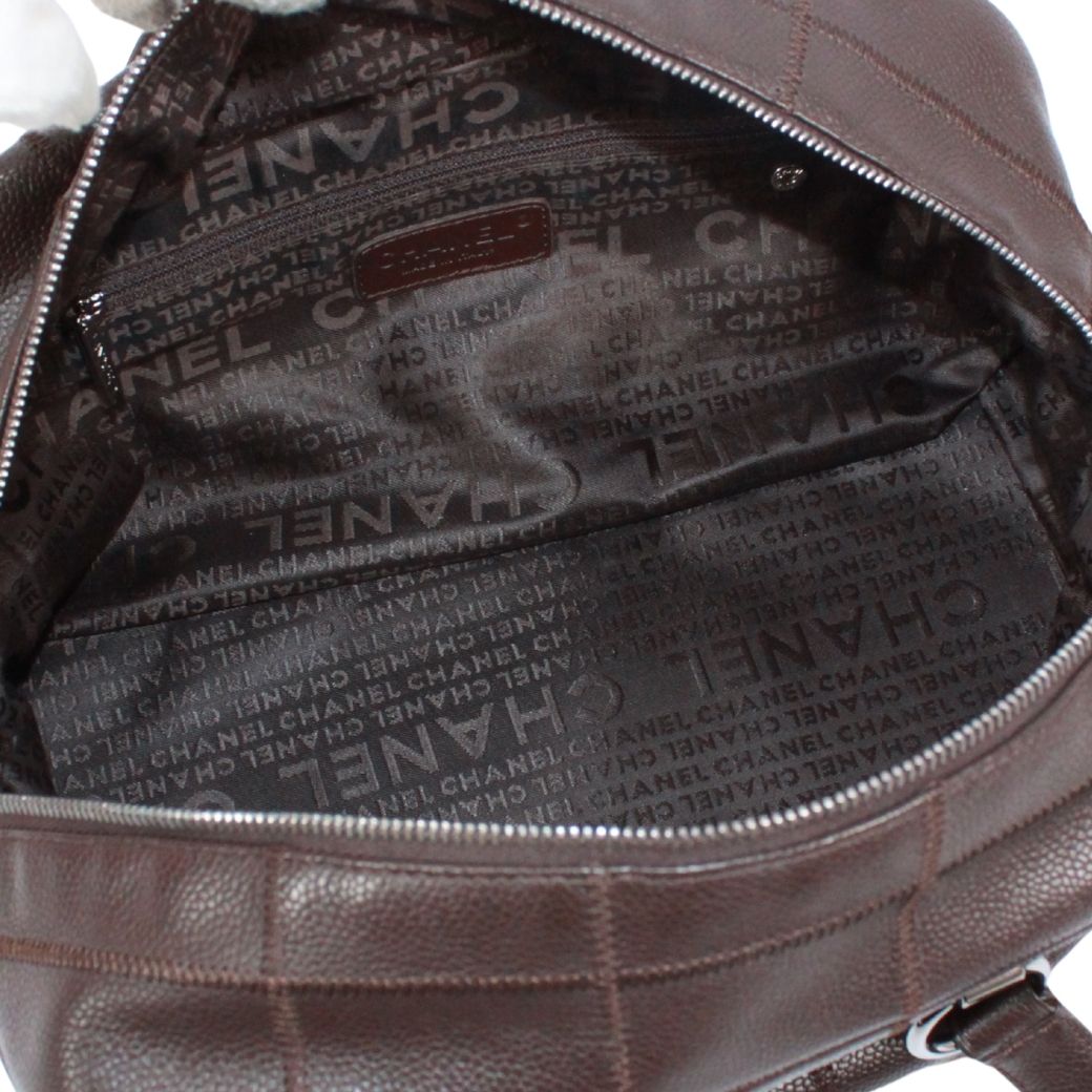 Chanel Choco Bar Mini Caviar Leather Dark Brown Boston Bag Silver — view 7
