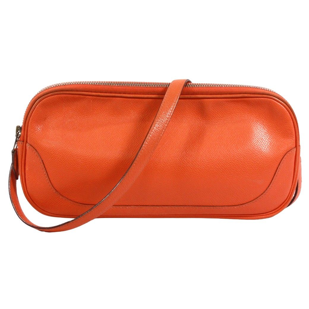 Hermes Shoulder Veau Epsom Orange Pouch Silver