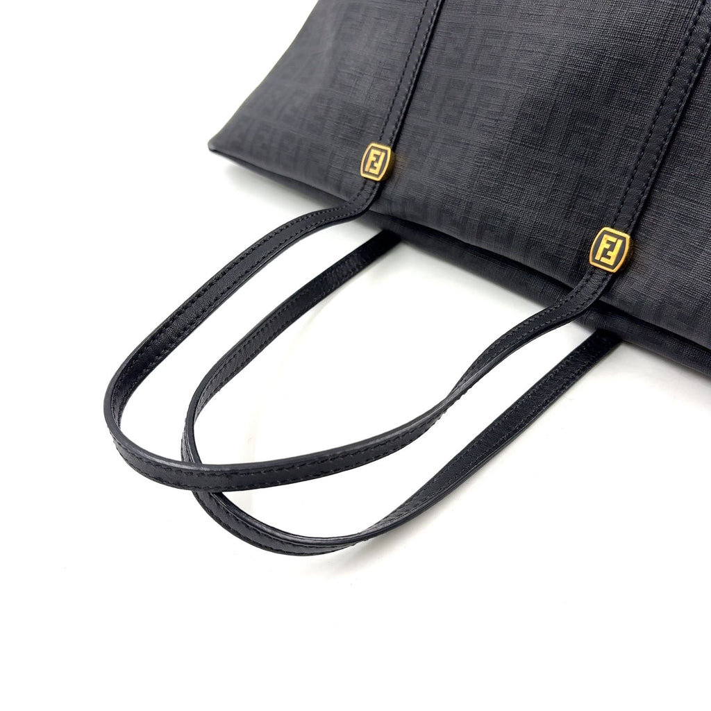 Fendi Zucchino Pattern Mini Leather Black Tote Bag Gold — view 4