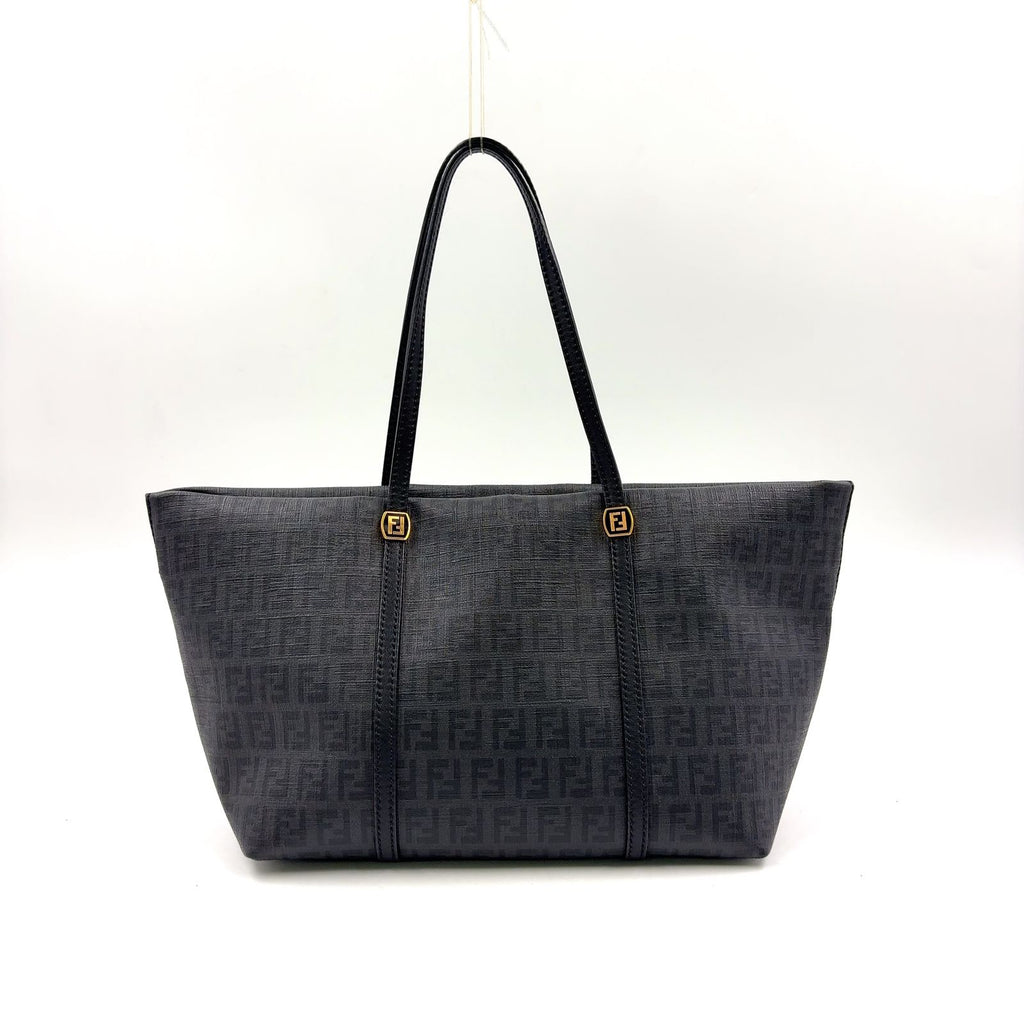 Fendi Zucchino Pattern Mini Leather Black Tote Bag Gold