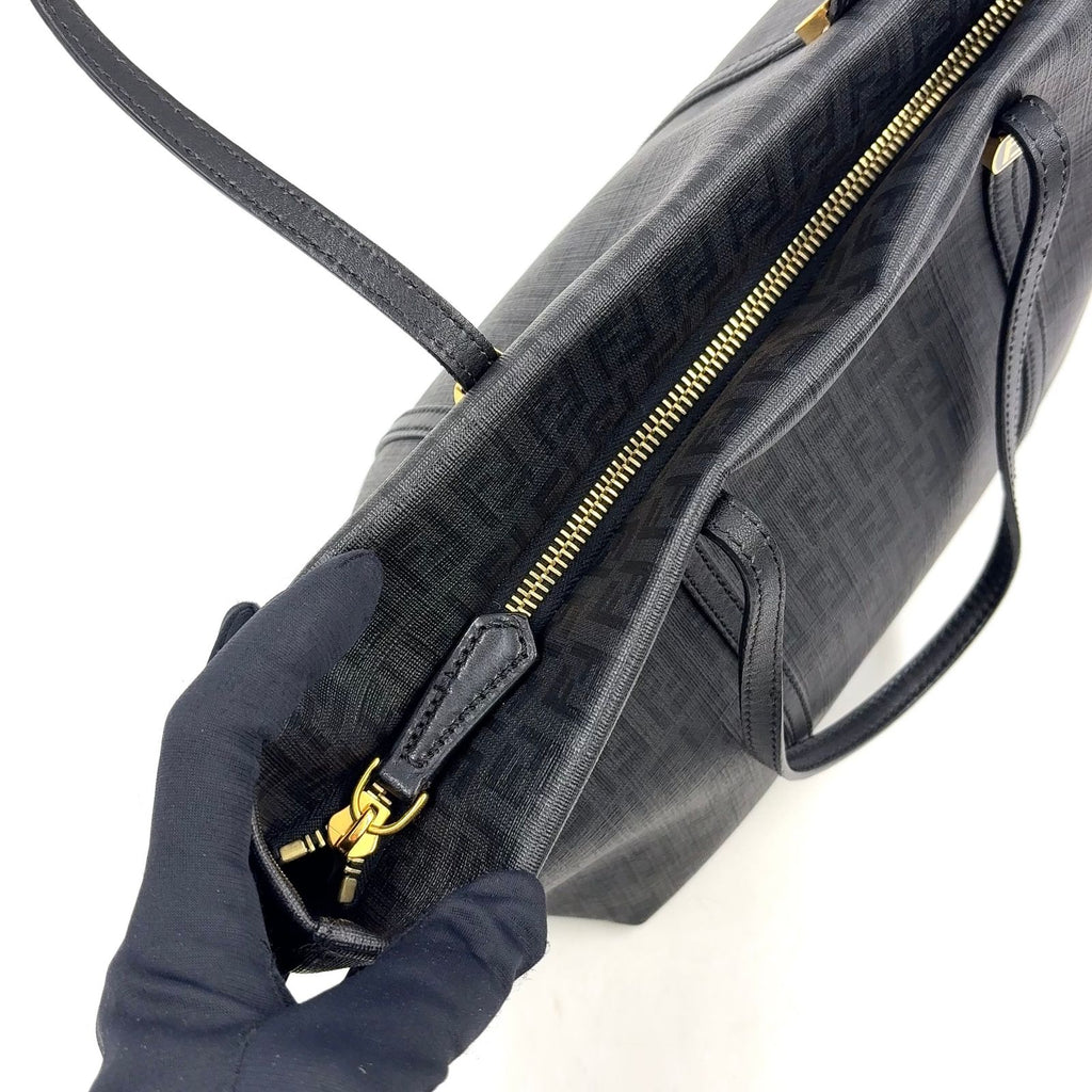 Fendi Zucchino Pattern Mini Leather Black Tote Bag Gold — view 8