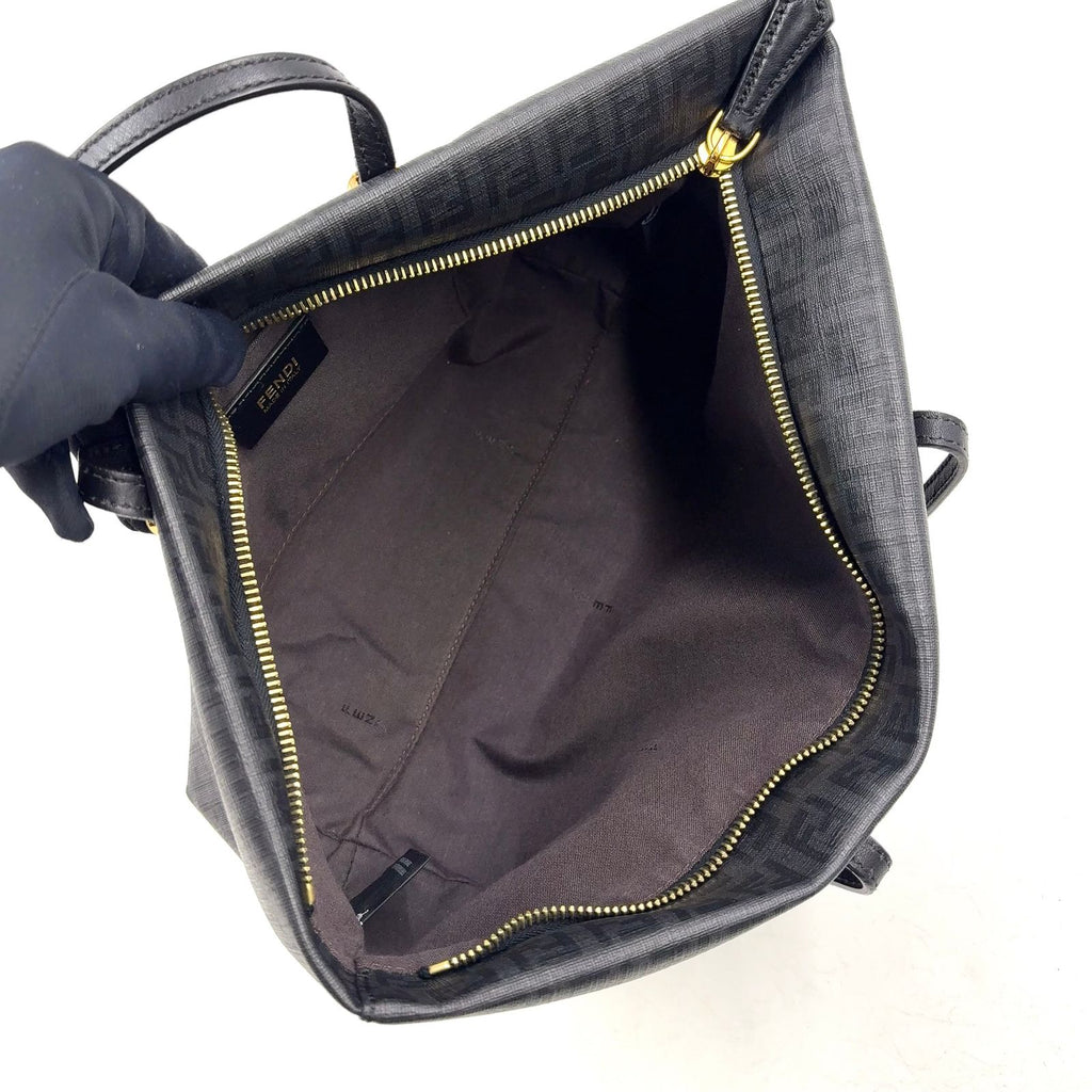 Fendi Zucchino Pattern Mini Leather Black Tote Bag Gold — view 3