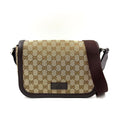 Gucci GG Canvas Leather Dark Brown Beige Shoulder Bag Silver
