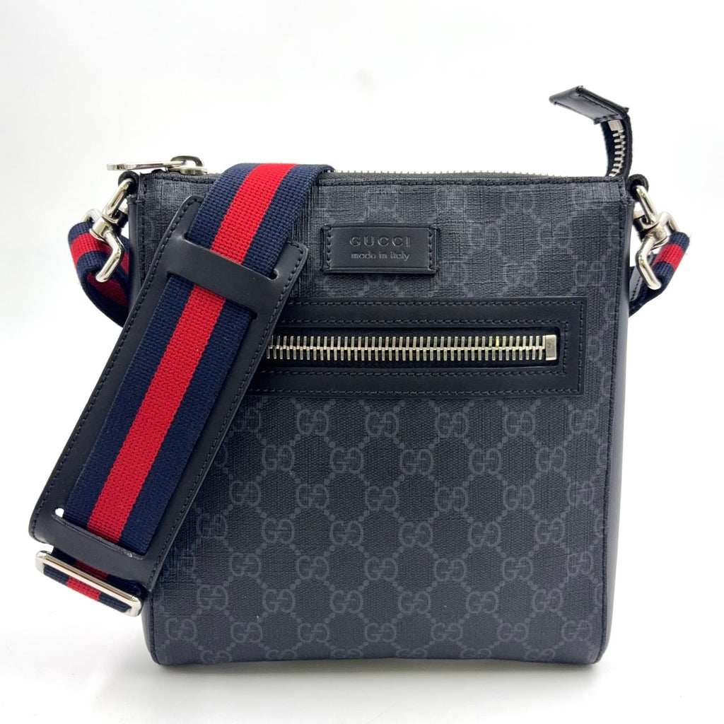 Gucci GG Supreme Small Messenger Bag Leather Navy Black Red Silver