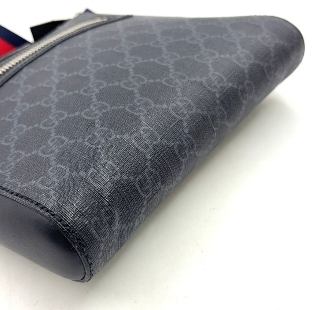 Gucci GG Supreme Small Messenger Bag Leather Navy Black Red Silver — view 5
