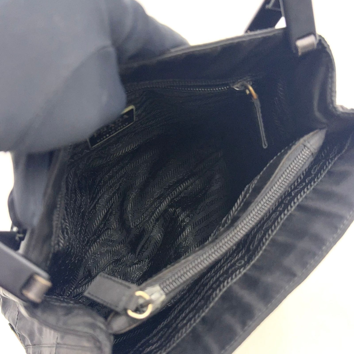 Prada Chain Nylon Black Tote Bag Silver — view 3