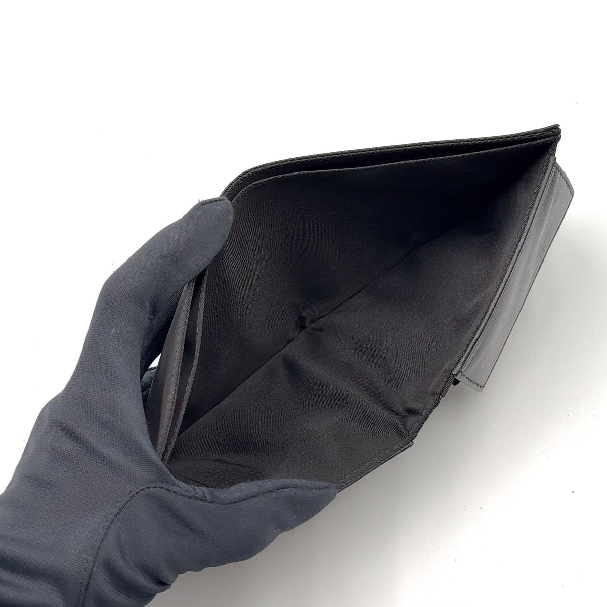 Prada Compact Leather Nylon Black Bifold Wallet Silver — view 6