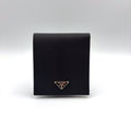 Prada Compact Leather Nylon Black Bifold Wallet Silver