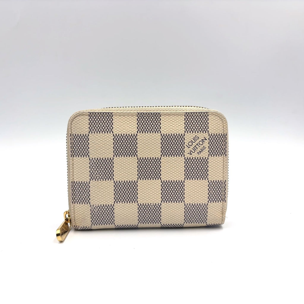 Louis Vuitton Zippy Coin Purse Damier Azur Leather White Gold
