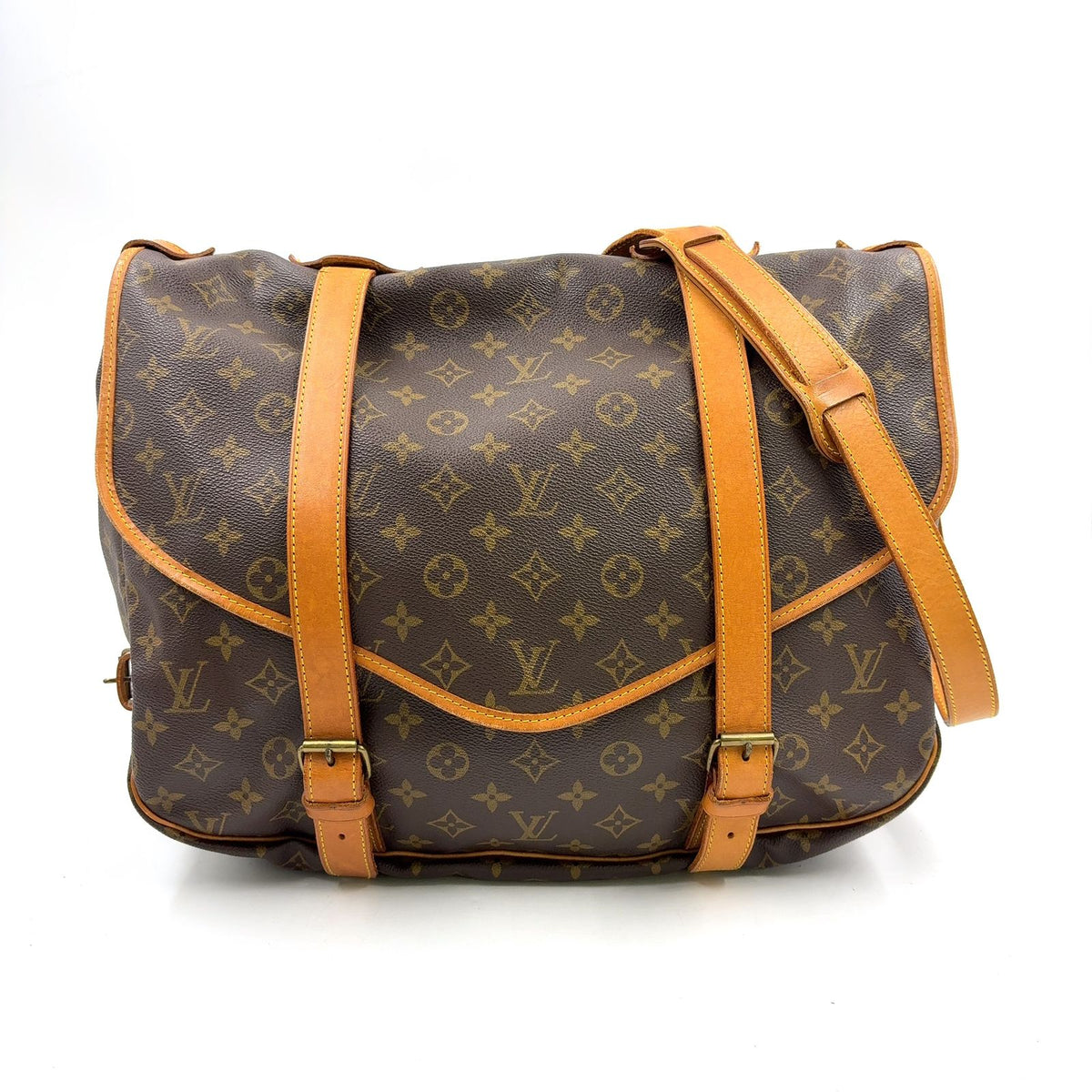 Louis Vuitton Saumur 43 Monogram Leather Brown Light Shoulder Bag Gold