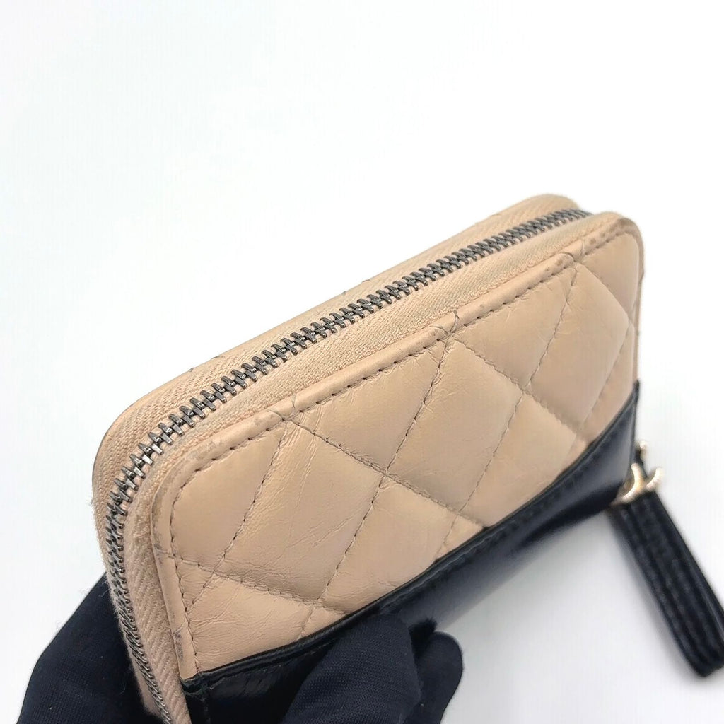 Chanel Gabrielle Leather Black Beige Coin Purse Silver — view 7
