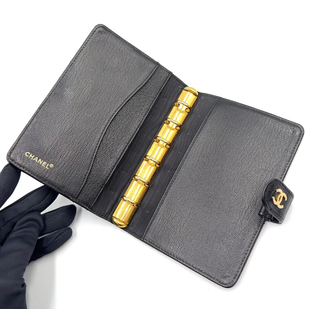 Chanel CC Logo Mini Caviar Leather Black Notebook Cover Gold Agenda — view 3