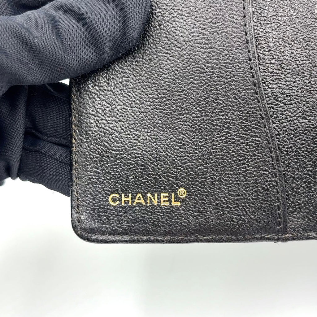 Chanel CC Logo Mini Caviar Leather Black Notebook Cover Gold Agenda — view 4