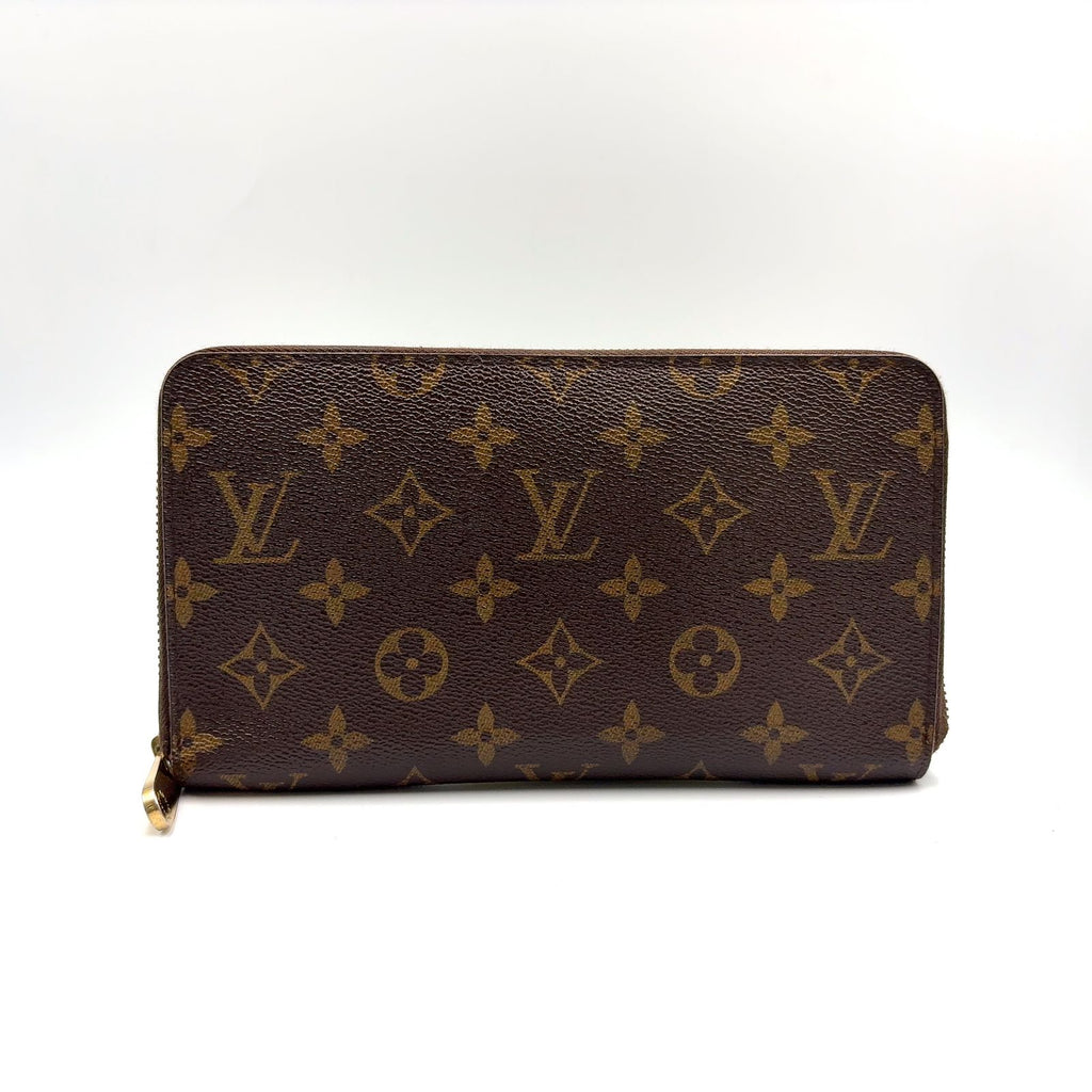 Louis Vuitton Zippy Organizer Monogram Leather Brown Round Wallet Gold