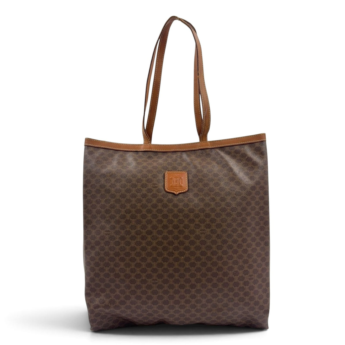 Celine Macadam Pattern Leather Brown Light Tote Bag Gold