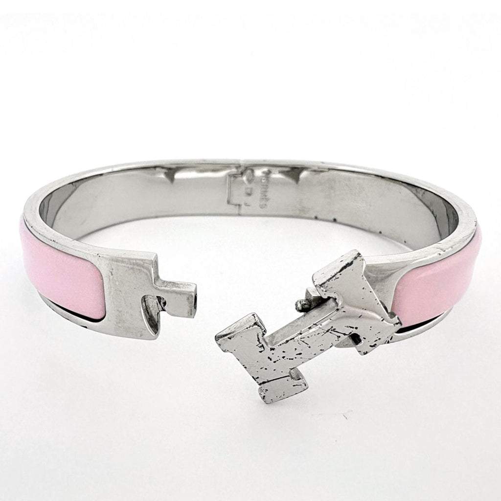 Hermes Clic H Bangle Enamel Bracelet Clac Metal Silver Pink — view 3