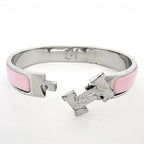 Hermes Clic H Bangle Enamel Bracelet Clac Metal Silver Pink — view 3