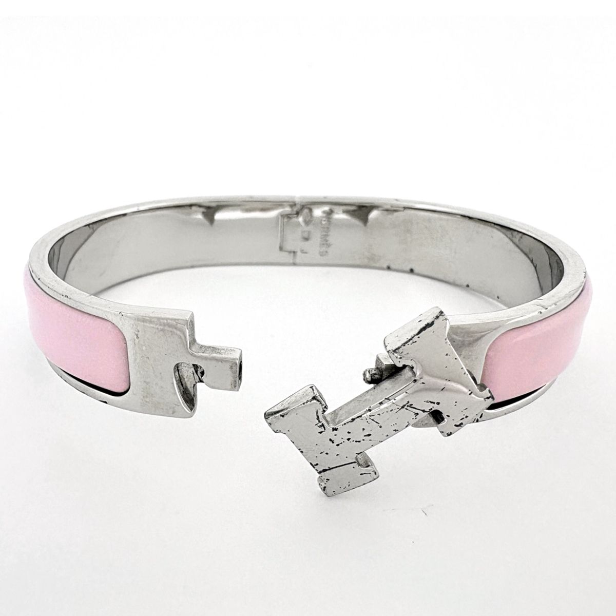 Hermes Clic H Bangle Enamel Bracelet Clac Metal Silver Pink — view 3