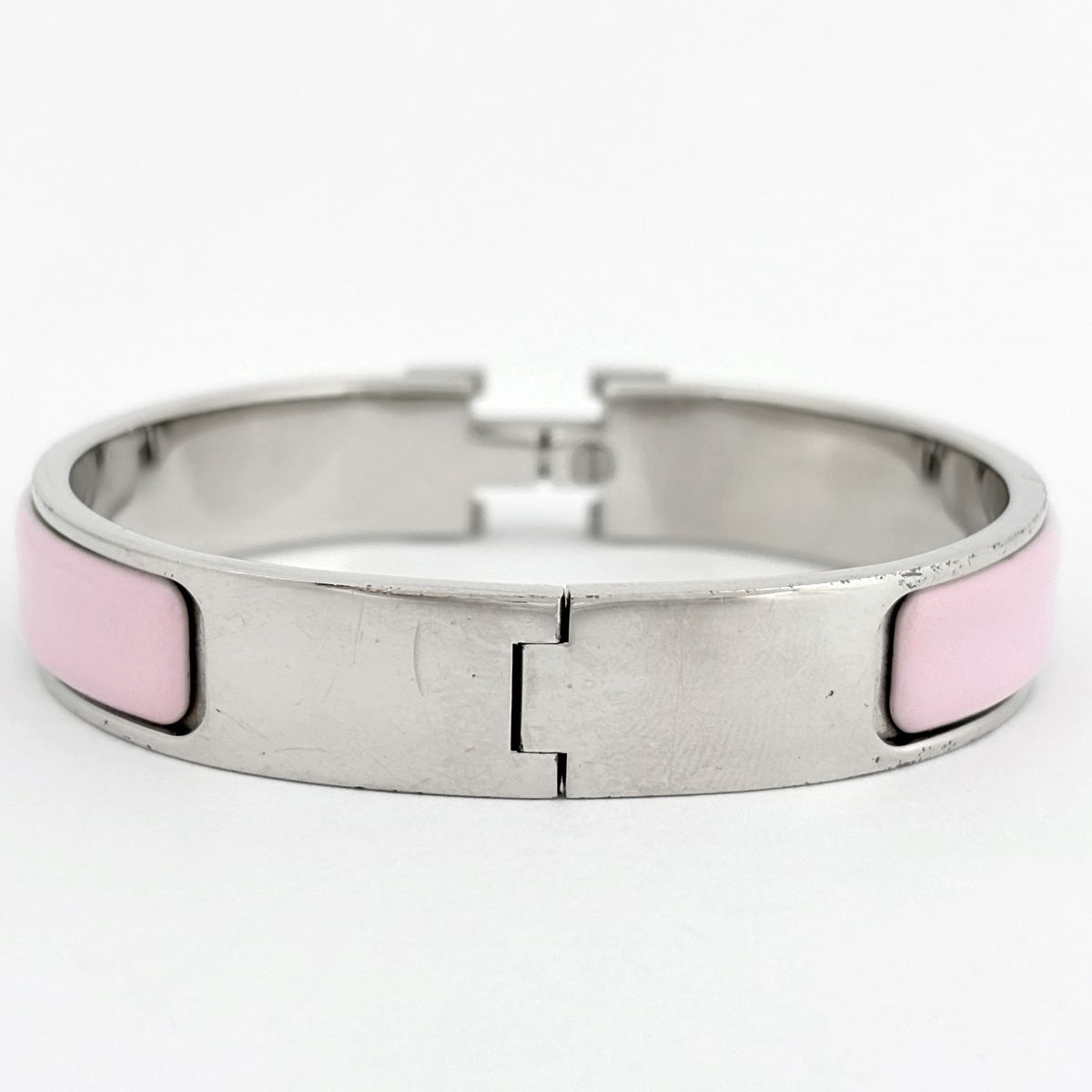 Hermes Clic H Bangle Enamel Bracelet Clac Metal Silver Pink — view 2