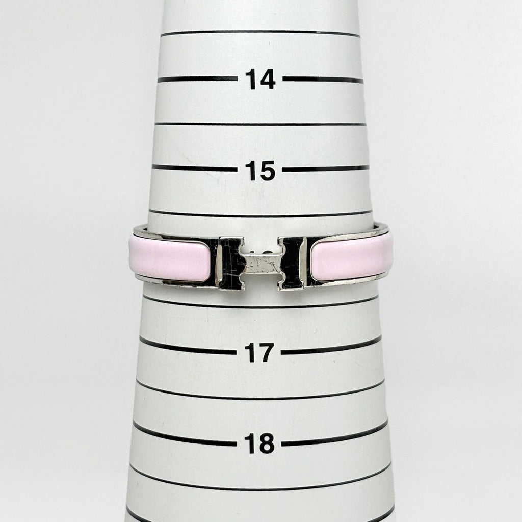 Hermes Clic H Bangle Enamel Bracelet Clac Metal Silver Pink — view 5