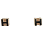 Hermes Cage D'h Cube Earrings Gold Plated Black