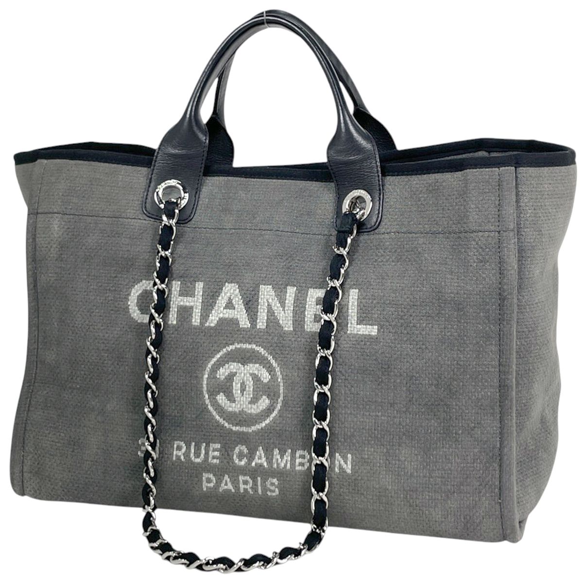 Chanel Tote Bag Deauville Line 2-Way Canvas Gray