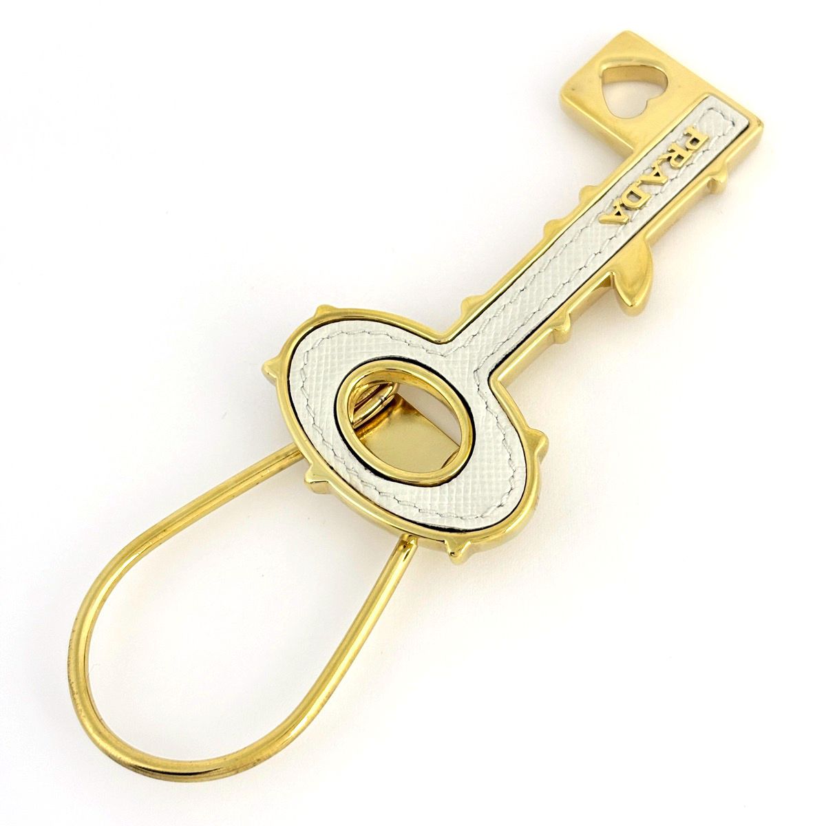 Prada Key Holder Bag Charm Key Shape Gold Plated White — view 2