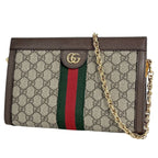Gucci Ophidia Medium Shoulder Bag Chain Web Double G GG Supreme Beige Brown
