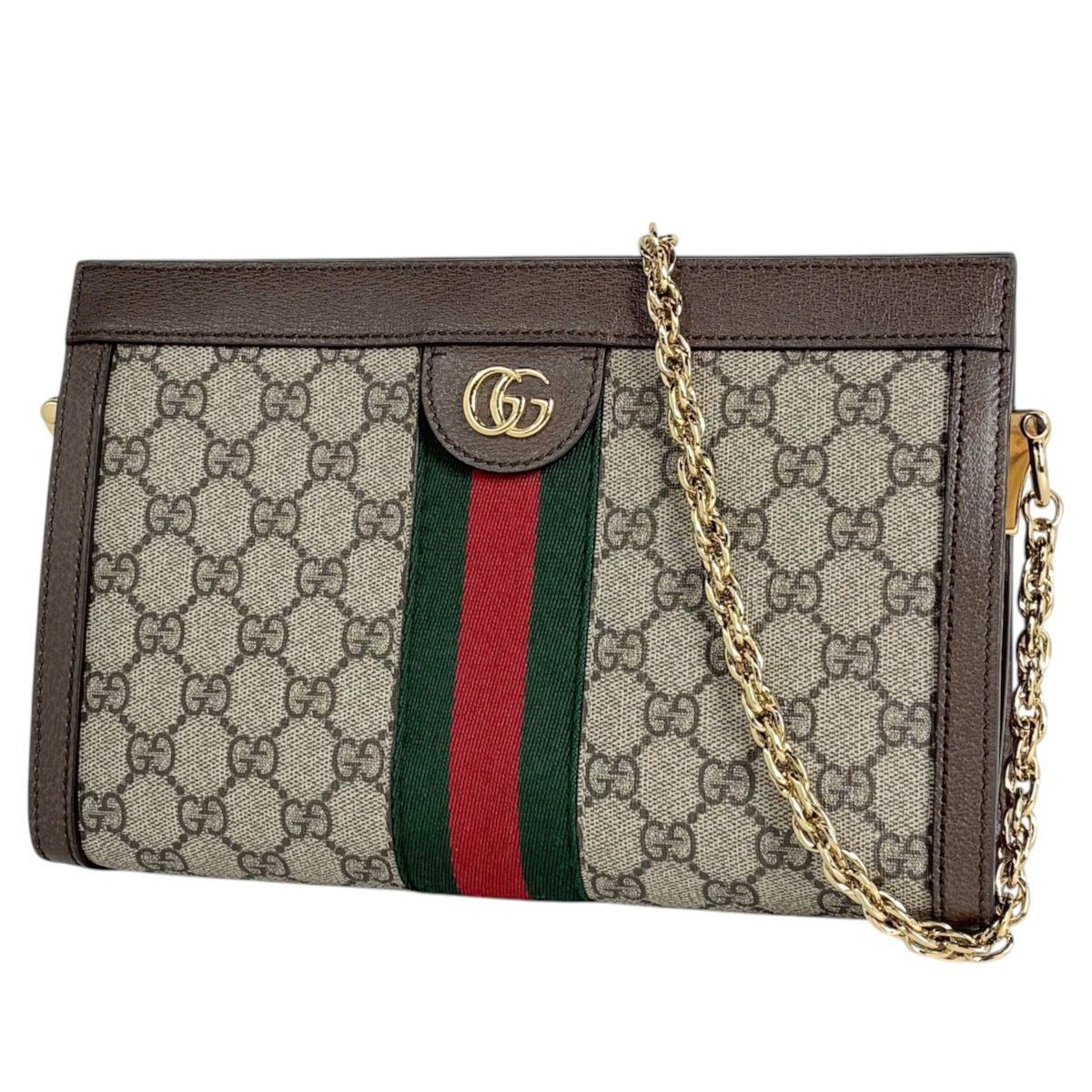 Gucci Ophidia Medium Shoulder Bag Chain Web Double G GG Supreme Beige Brown