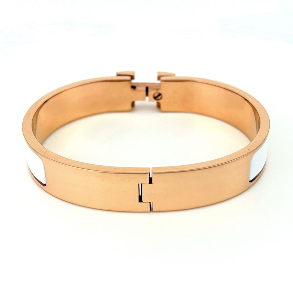 Hermes Clic H Bangle Enamel Bracelet Clac Pink Gold White — view 3