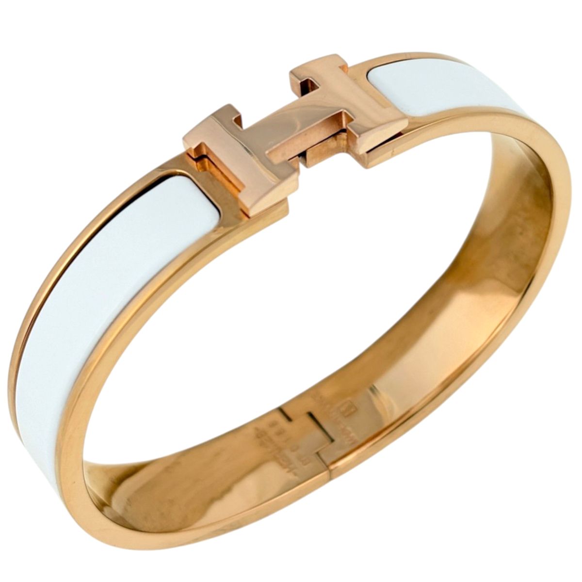 Hermes Clic H Bangle Enamel Bracelet Clac Pink Gold White