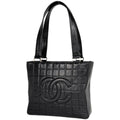 Chanel Tote Bag CC Logo Choco Bar Leather Black