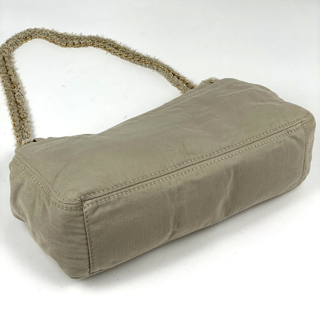 Prada Shoulder Bag Logo Chain Canvas Beige — view 2