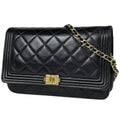 Chanel Shoulder Bag Boy Chain Wallet Quilted Leather Black