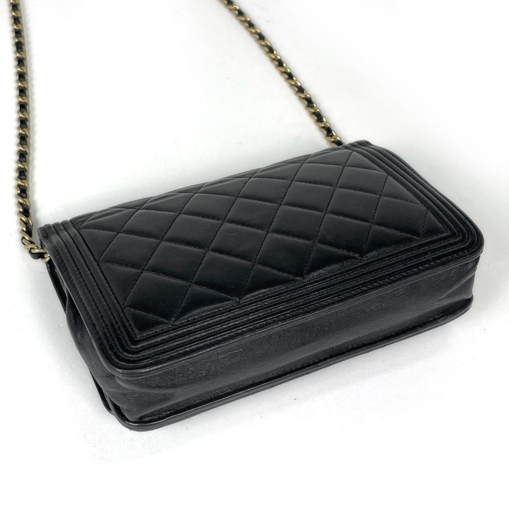 Chanel Shoulder Bag Boy Chain Wallet Quilted Leather Black — view 2