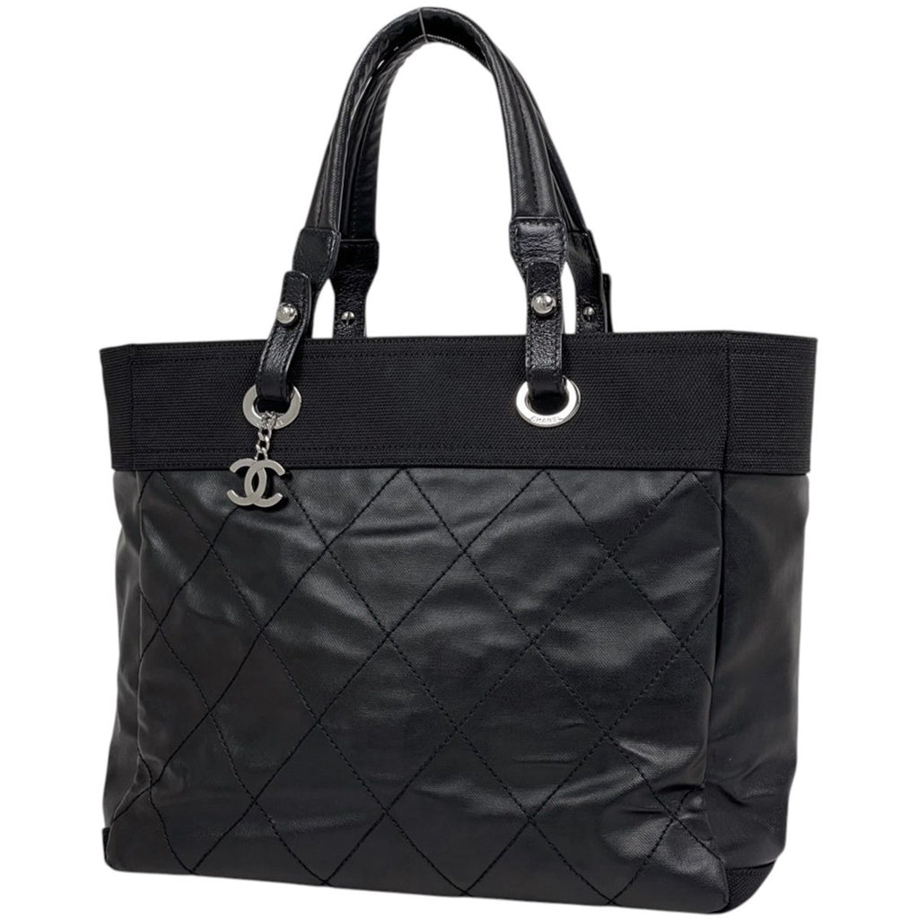 Chanel Tote Bag Paris Biarritz MM CC Logo Black