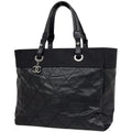 Chanel Tote Bag Paris Biarritz MM CC Logo Black