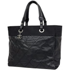 Chanel Tote Bag Paris Biarritz MM CC Logo Black