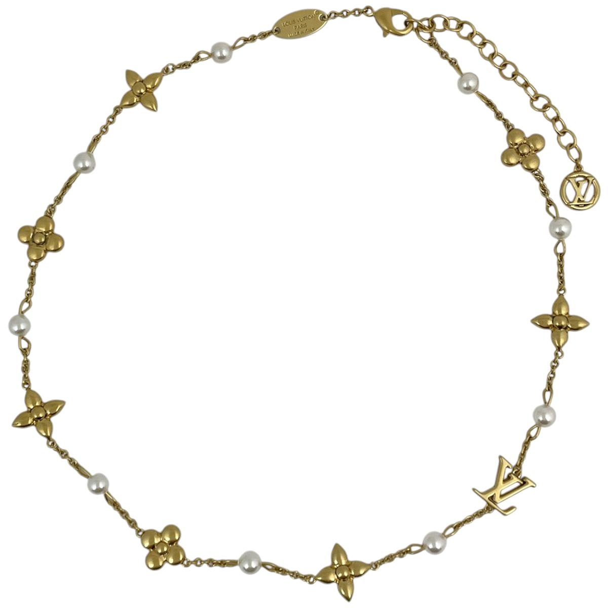 Louis Vuitton Necklace Faux Pearl Gold