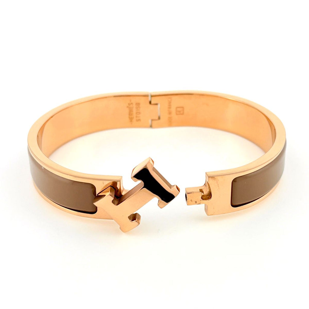 Hermes Clic H Bangle Enamel Bracelet Clac Gold Plated Brown — view 2