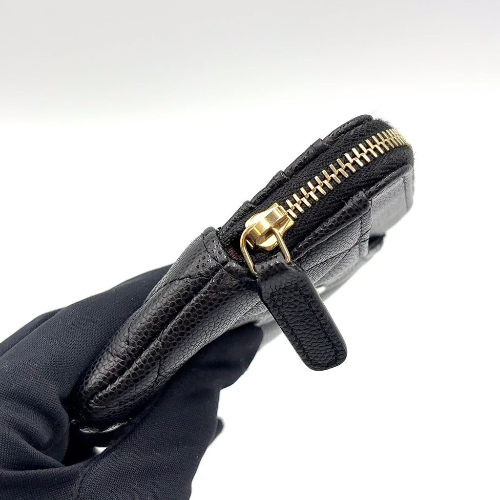 Chanel CC Logo Quilted Coin Purse Caviar Leather Black Wallet Gold — view 7
