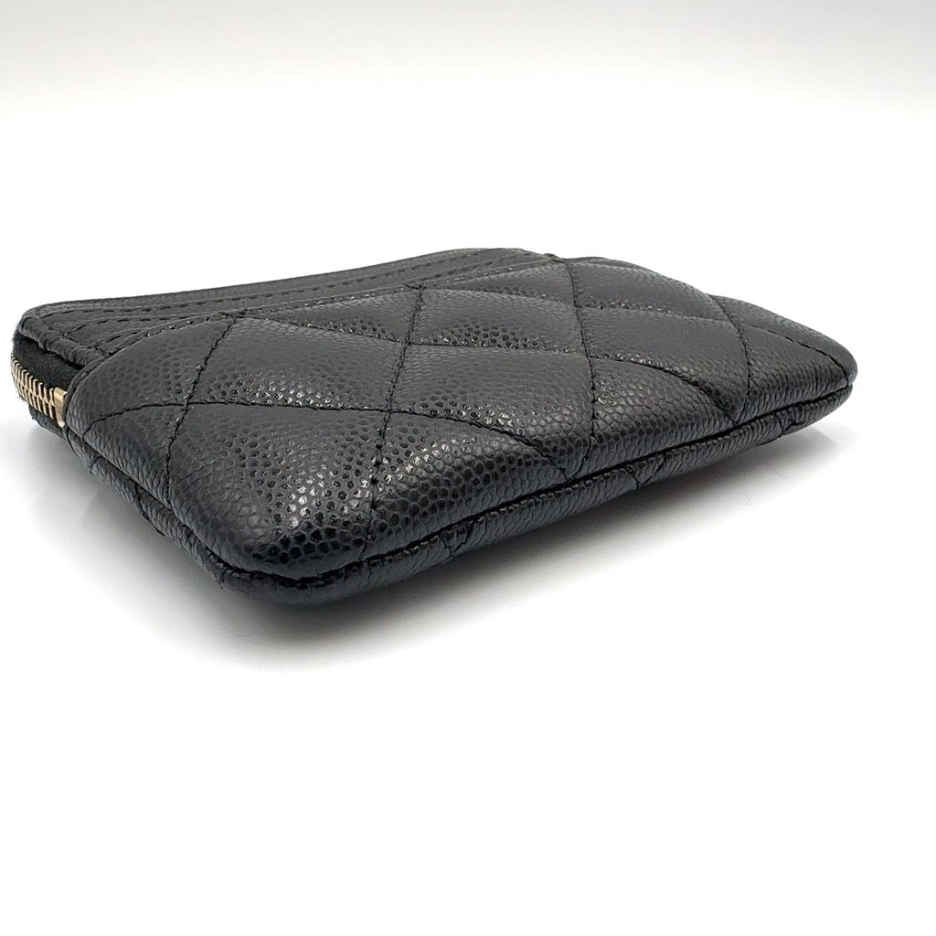 Chanel CC Logo Quilted Coin Purse Caviar Leather Black Wallet Gold — view 5
