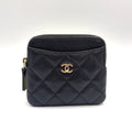 Chanel CC Logo Quilted Coin Purse Caviar Leather Black Wallet Gold